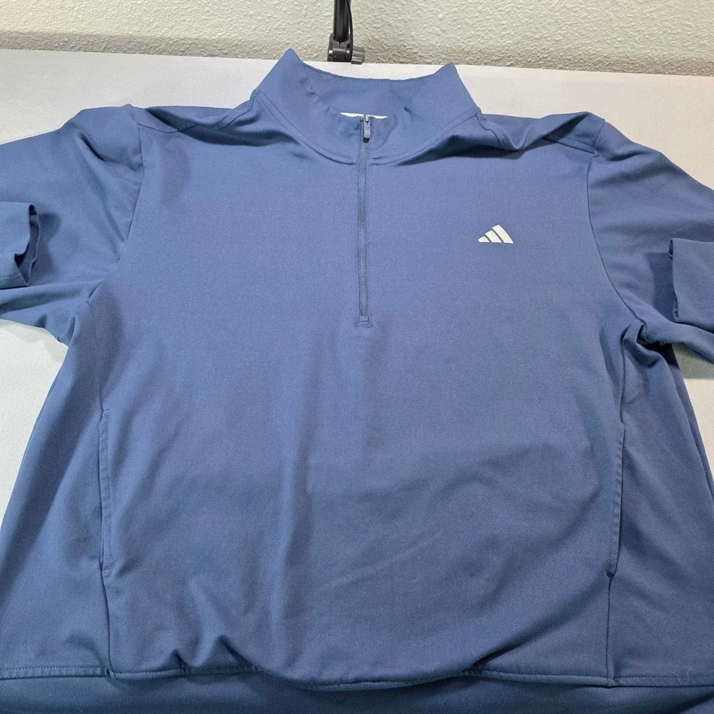 Adidas Mens XL Navy Blue Quarter Zip Pullover Long Sleeve Golf Training Jacket